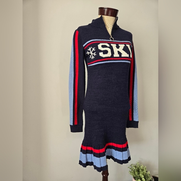 FRESHMAN 1996 Navy Knit SKI Sweater Dress with Stripes. Size Small - Picture 2 of 13